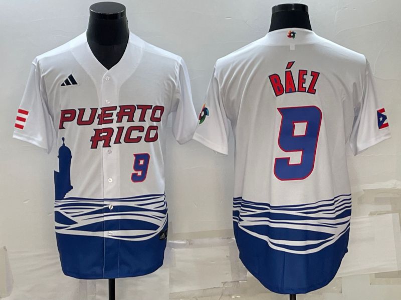 Men 2023 World Cub #9 Baez White MLB Jersey1->more jerseys->MLB Jersey